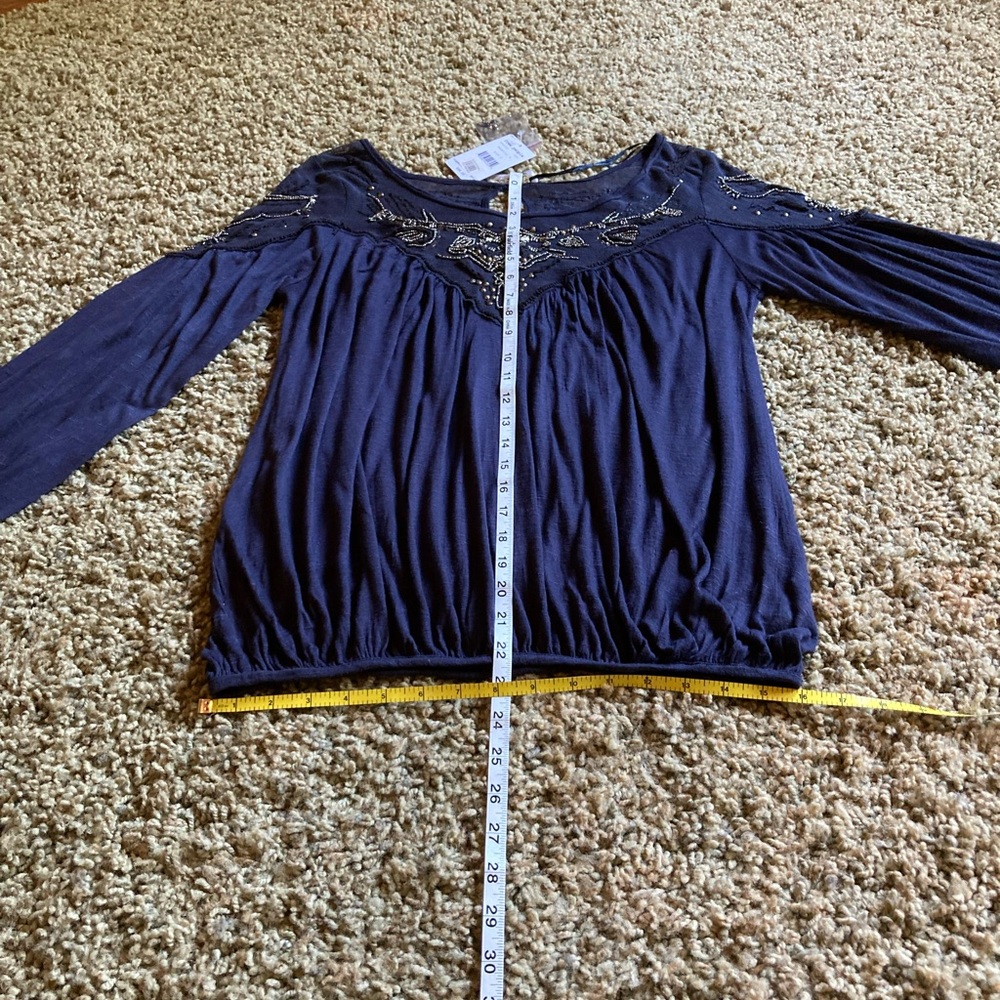 Free People Blue Embellished Top DEFECTS NWT - Picture 6 of 16